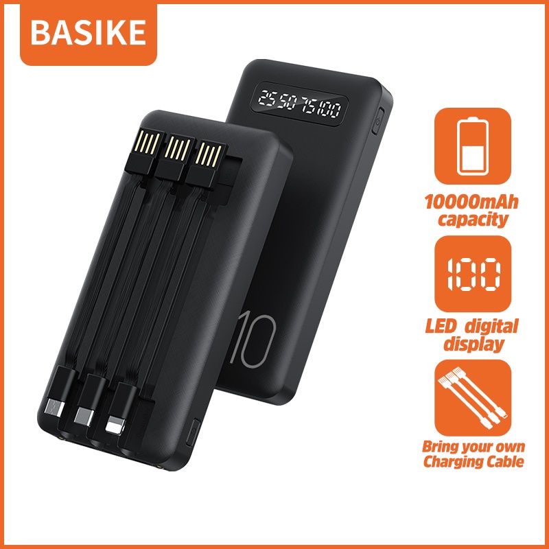 Power bank Basike  Powerbank 10000 Mah Dual Input Type C & Micro warna hitam original garansi resmi 