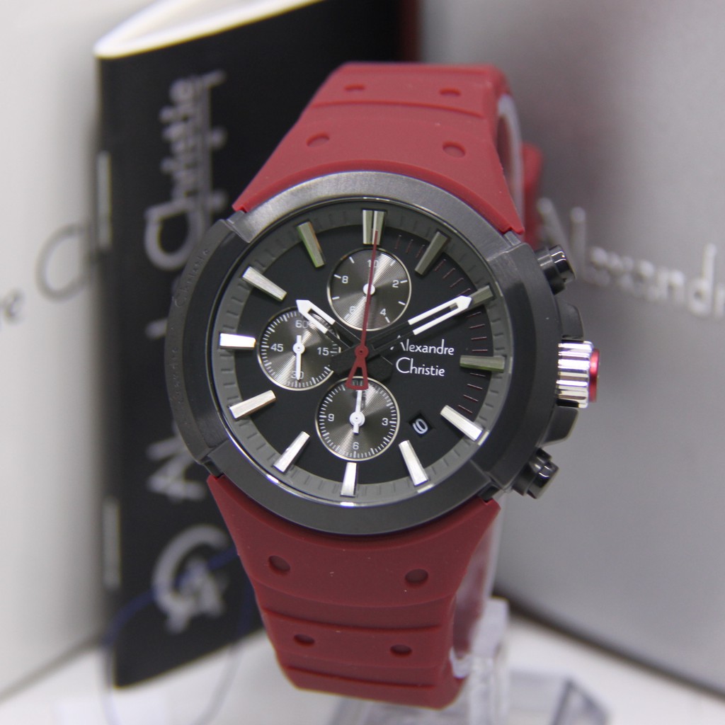 ALEXANDRE CHRISTIE 6566 BLACK RED PRIA ORIGINAL AC6566 AC 6566 JAM TANGAN COWOK ARLOJI COWOK