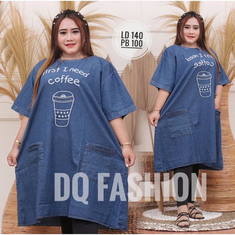 DRESS JUMBO LD 140 ALEXA DRESS MATT JEANS WASH DRESS SUPER JUMBO ATASAN WANITA JEANS OVERSIZE