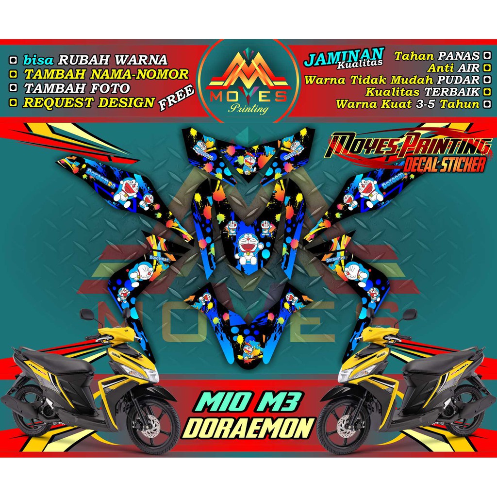 decal mio m3 sticker motor mio m3 decal stiker yamaha mio m3 - doraemon