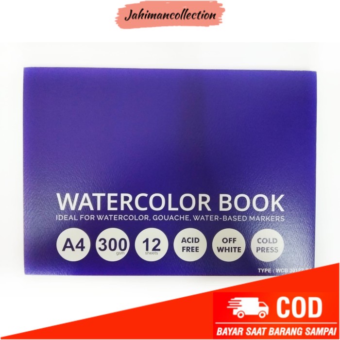 

✨ BISA COD ✨ WATERCOLOR BOOK V-TEC A4 300 GSM OFF WHITE 12 SHEETS WCB-30122/A4