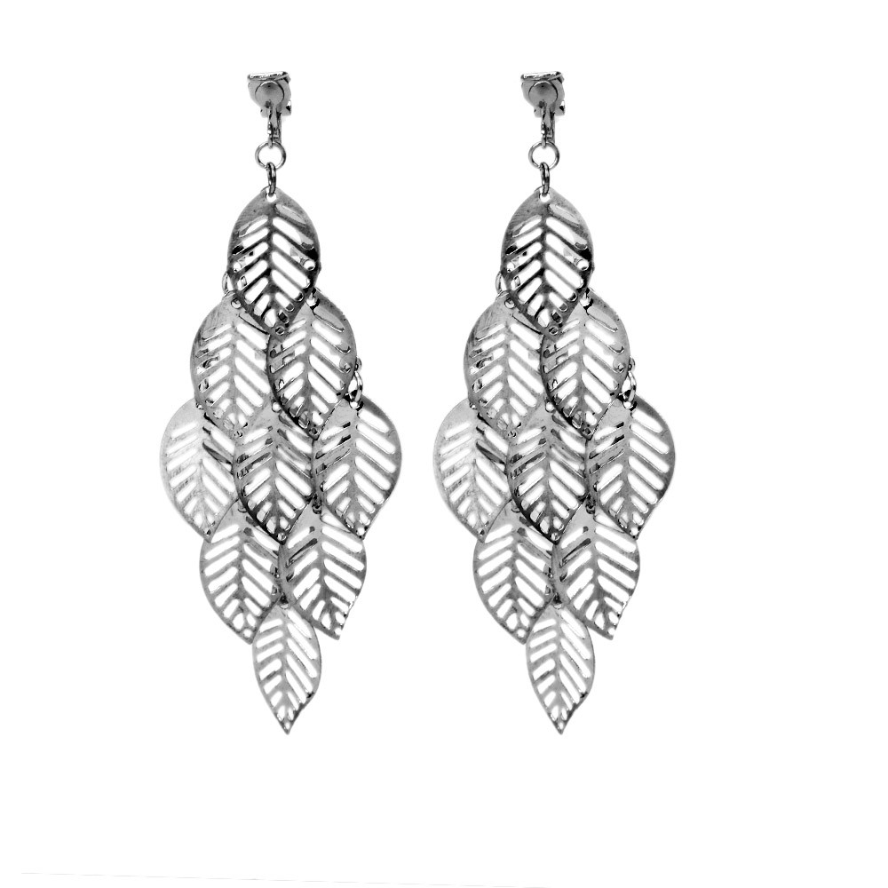 Anting Klip Tanpa Tindik Bentuk Daun Multilayer Bahan Metal Warna Goldsilver Untuk Wanita