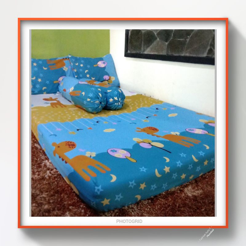 Sprei Karakter Anak Motif Jerapah Biru 90x200 120x200 160x200 180x200 200x200 Seprei