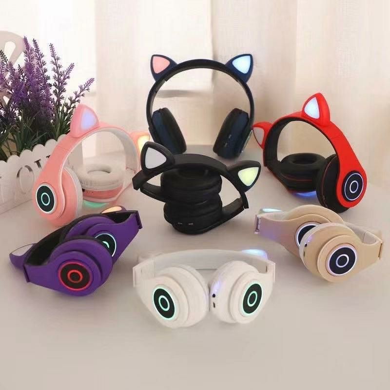 Wireless Bluetooth Headphones Kucing Cute Cat Ear PINK