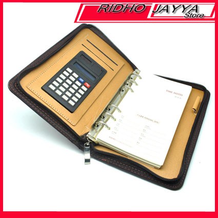 

Buku Catatan Binder Note Cover Kulit Dengan Kalkulator
