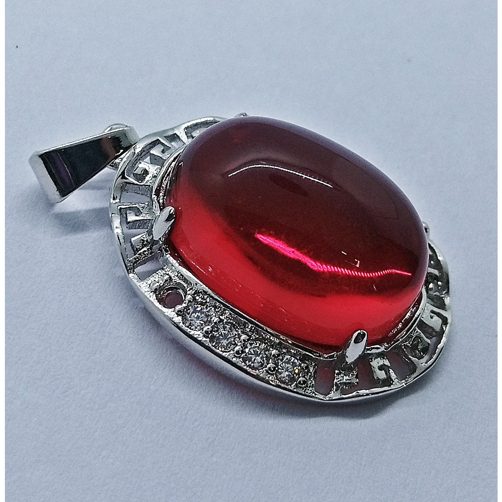 Liontin Batu Merah Siam Mini Ring Rhodium