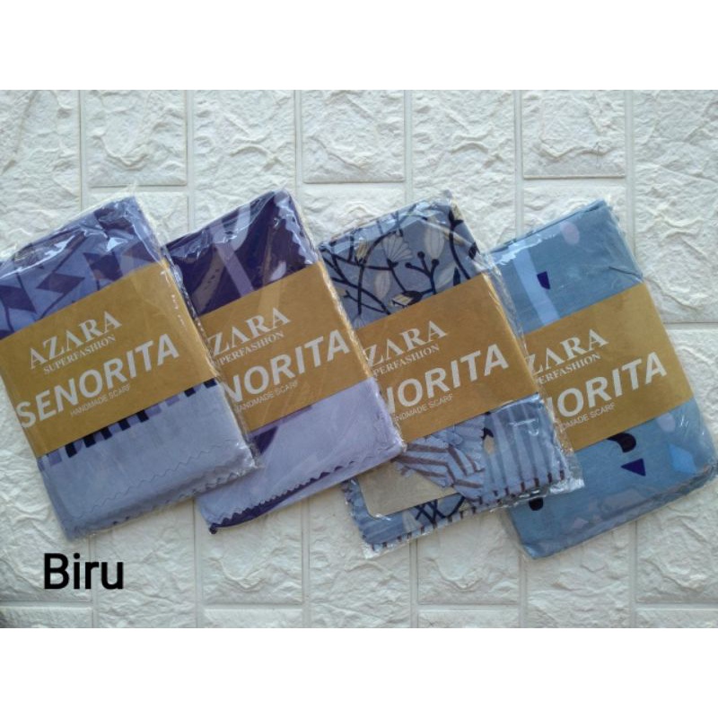 (original Azara) segi empat SENORITA MOTIF LC •• hijab segi empat Motif-Biru