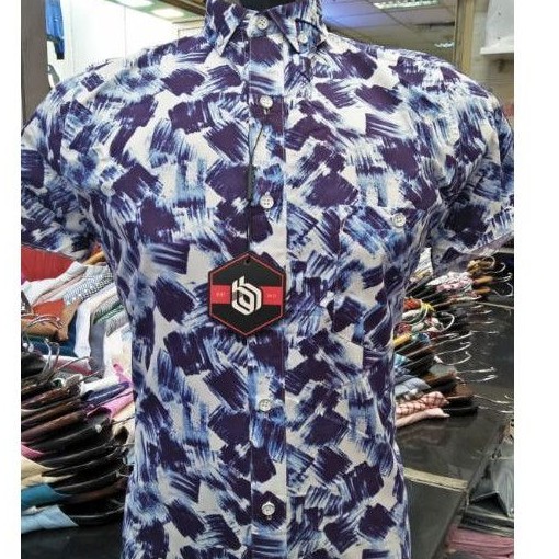 Kemeja Pria Brother Bross Printing Navy Ori Lengan Pendek