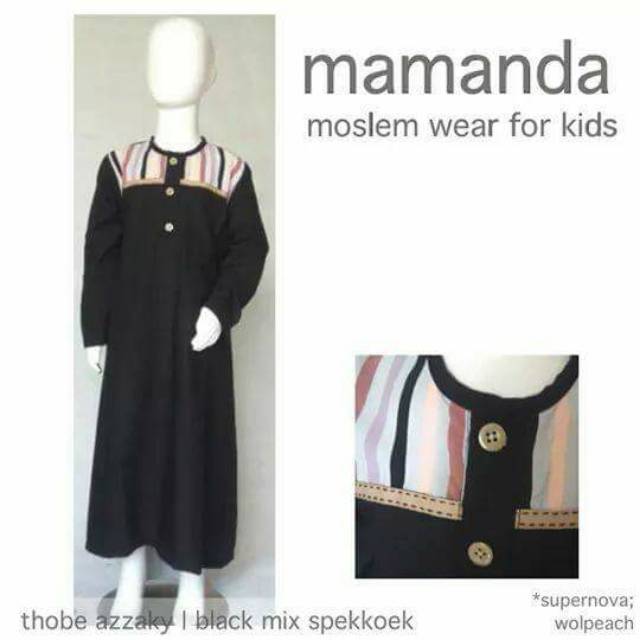 Jubah gamis thobe anak MAMANDA "black mix spekkoek"