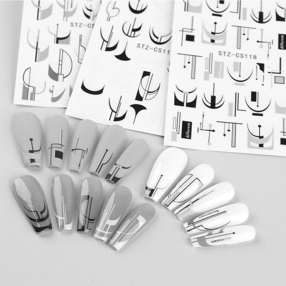 AUGUSTINA Agustina Nail Art Transfer Stiker Populer Geometris Salon Kuku DIY Stiker Kuku Nail Art Decals Nail Art Watermarks