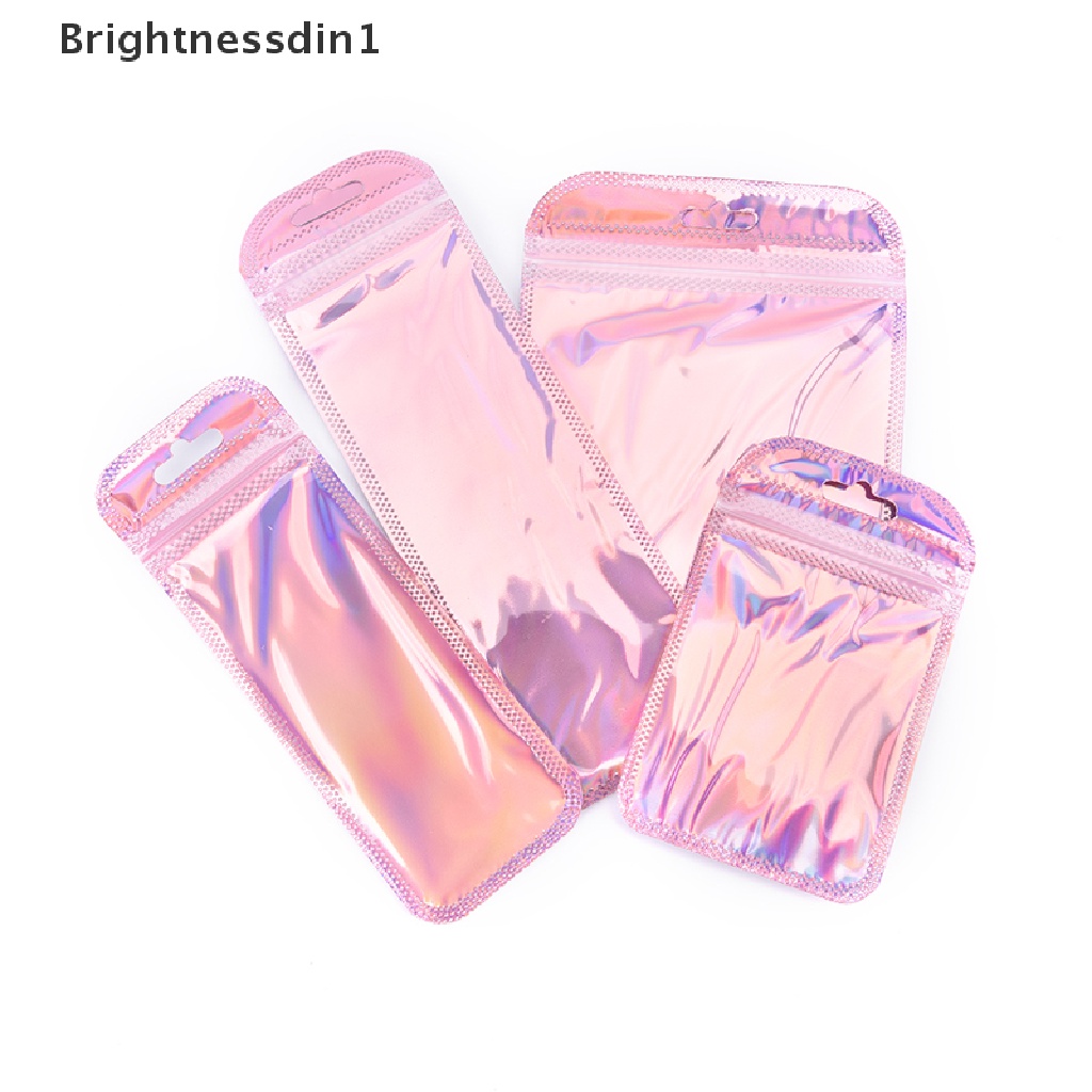 (Brightnessdin1) 50 Pcs Tas Pouch Mini 4 Model Warna Laser Horaphic Untuk Kosmetik / Makeup