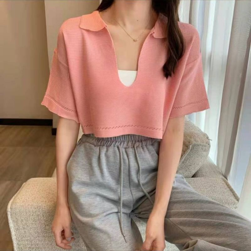 TM 4951 Atasan NICHELLE Lengan Pendek import (tanpa inner) rajut LD:112-180, warna ungu pink hijau