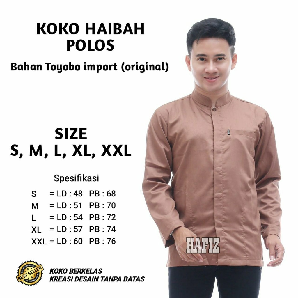 BAJU KOKO PRIA DEWASA LENGAN PANJANG KATUN TOYOBO KEMEJA KOKO HAIBAH PUTIH POLOS SEMI JASKO BUSANA M