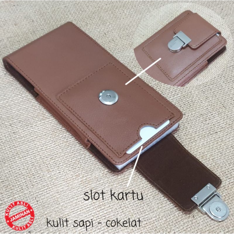 dompet hp universal kulit cokelat vertikal