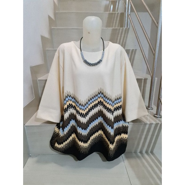 Blouse Scuba Premium Import Jumbo 2XL-3XL-Motif O - Cream