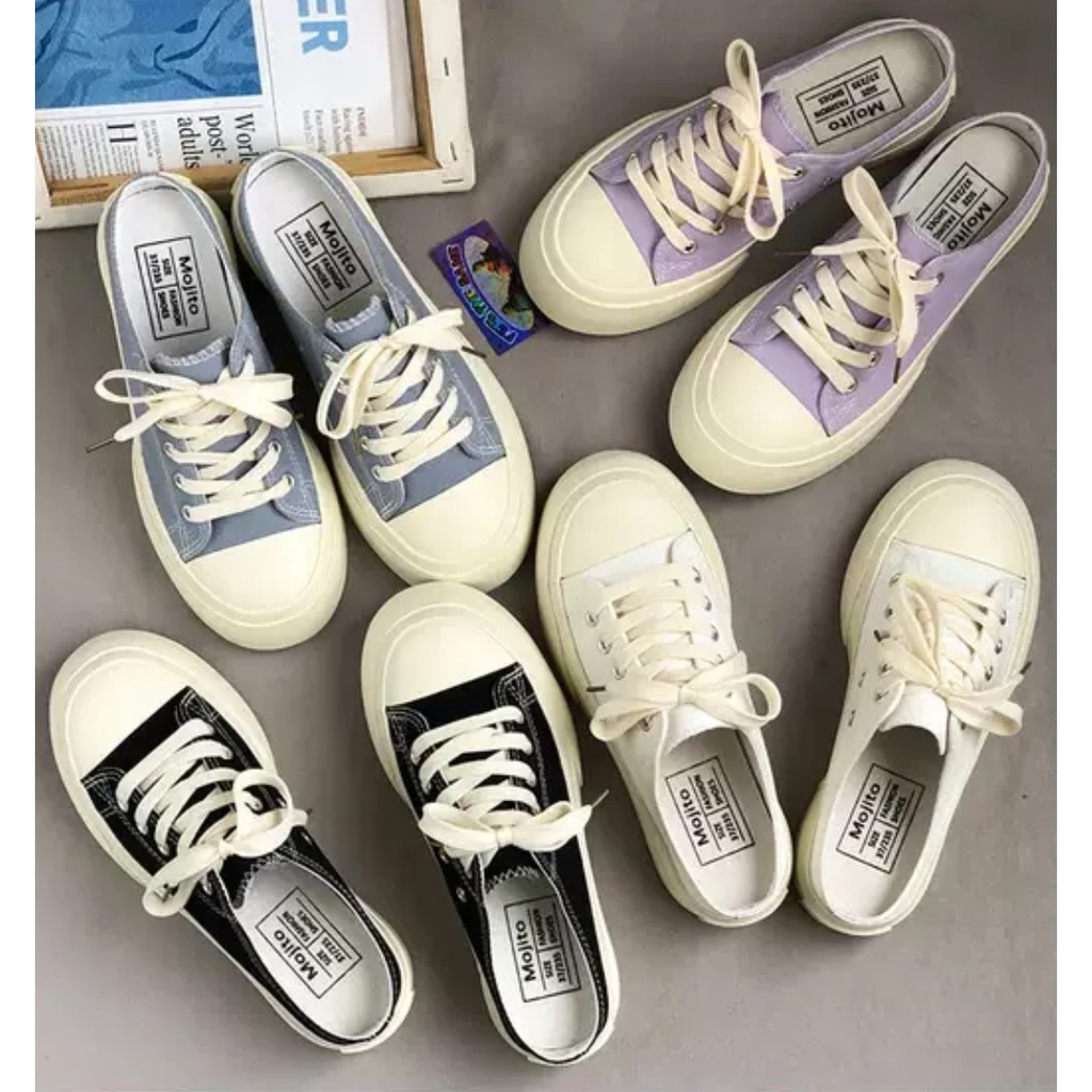 Sepatu Half Sneakers Wanita 012130 Casual Half Drag Canvas Sneakers