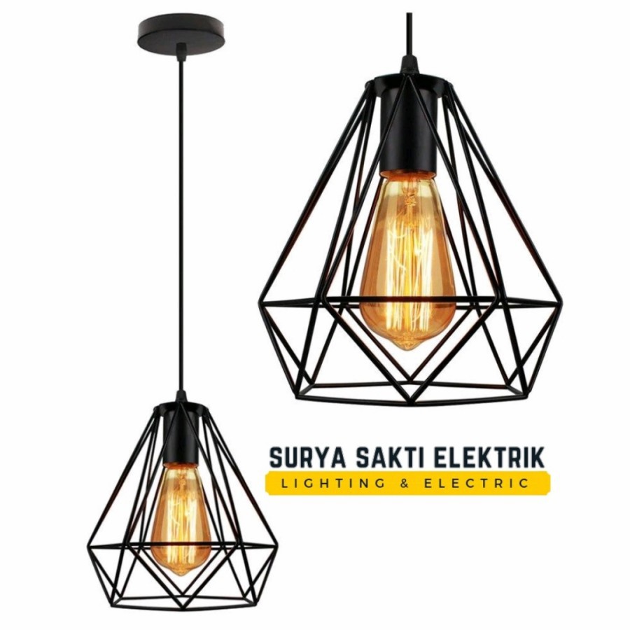 LAMPU GANTUNG DIAMOND LAMPU GANTUNG MINIMALIS CAFE RETRO KAP FITTING