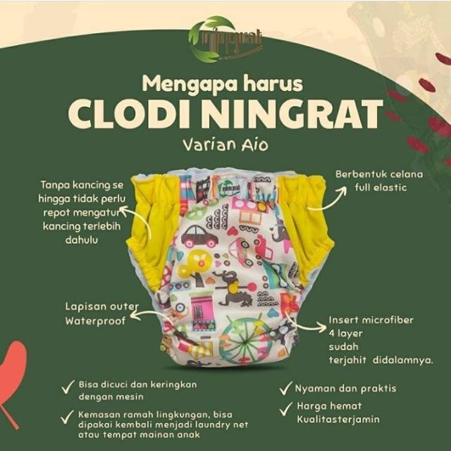 Clodi Ningrat JUMBO AIO pant 15 - 25 kg Popok Kain Cuci Ulang Ningrat size Jumbo Klodi Clody Popok Bayi Anak Celana dalam anak