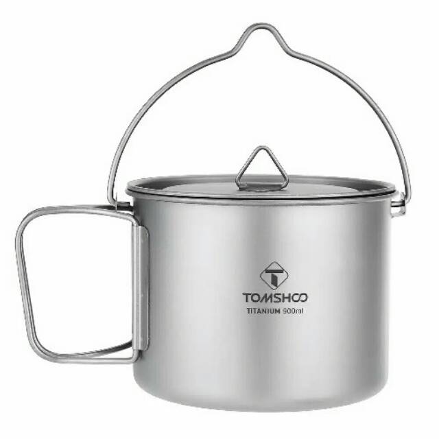 Titanium pot Tomshoo 900ml mug cup with lid handle and foldable portable gas canister