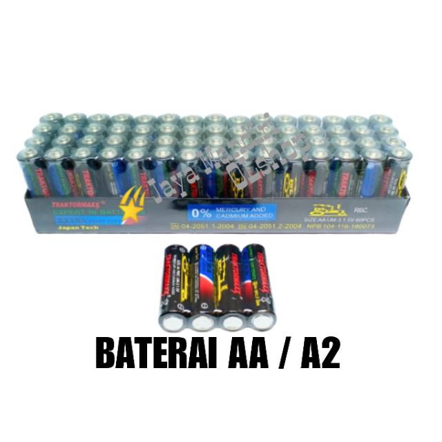 Battery AA / Batere /Baterai A2 Traktormaxx AA A2 R6C Non Mercury 1.5 Volt ( 1 pack 60pcs)