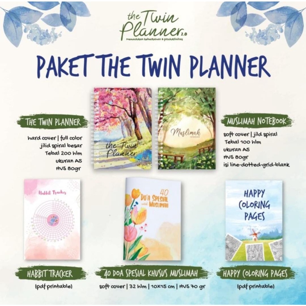 PAKET THE TWIN PLANNER - viral - termurah - laris - Muslimah Notebook - 40 Doa Spesial Khusus Muslim