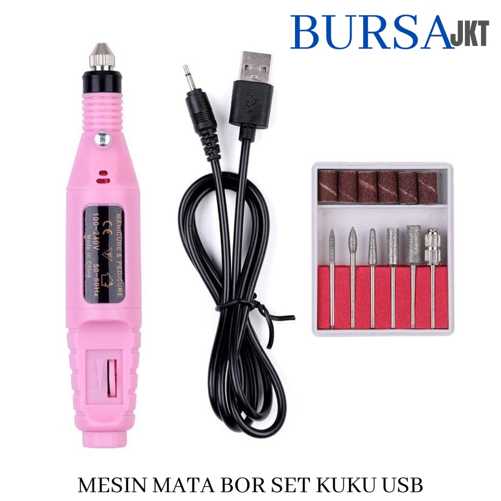 BOR MINI ELEKTRIK SET  NAIL DRILL GRINDING MANICURE MESIN KIKIR AMPLAS KUKU LISTRIK ART USB