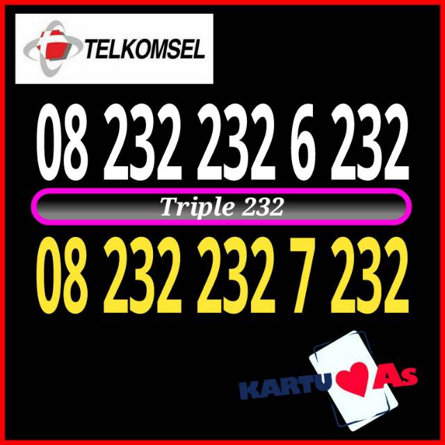 As kartu perdana telkomsel triple 232 222 333 antik 6232 7232