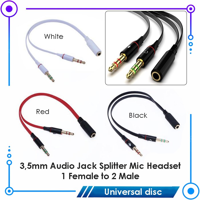 Kabel Audio Jack Splitter Mic Headset 1 Female to 2 Male 3.5mm