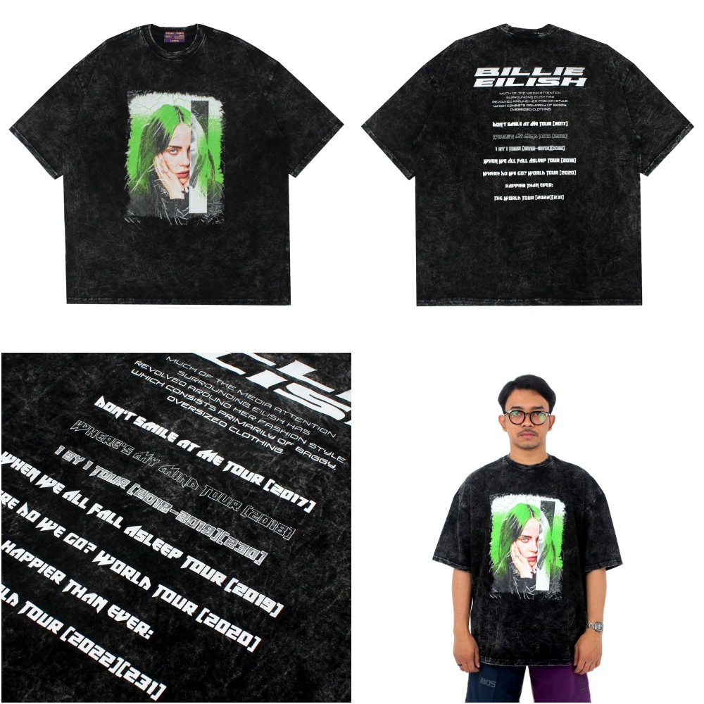 KAOS BAJU OVERSIZED SAVEUR BILLIE EILISH WORLD TOUR MINERAL WASHED BLACK TIE DYE T-SHIRT