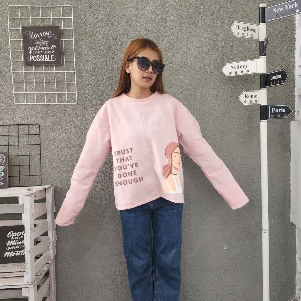 Sweater Wanita WOMAN TRUST Atasan Blouse Ala Korean Style Casual Desain Simple Fashion Terkini OOTD Kece