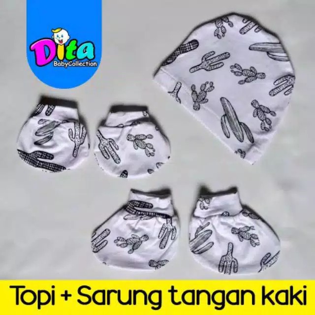 Topi + Sarung Tangan Kaki Perlengkapan Bayi Sarung Tangan Kaki Murah Sarung Tangan Kaki Dita