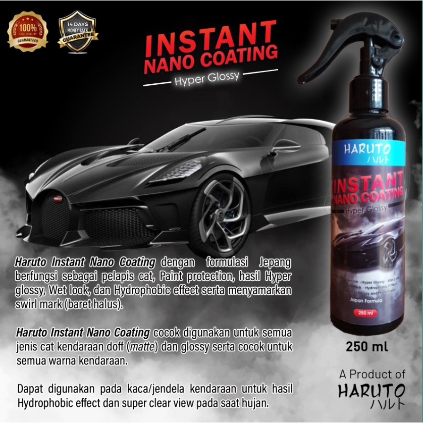 Instant nano coating by Haruto pengilap hyper glossy untuk body motor dan mobil 250ml