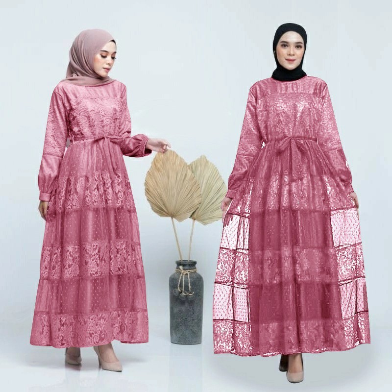 Baju Gamis Lebaran Games Bju Muslimah Casual Perempuan Remaja Modern Terbaru 2022 Maxi Dres Brukat Z