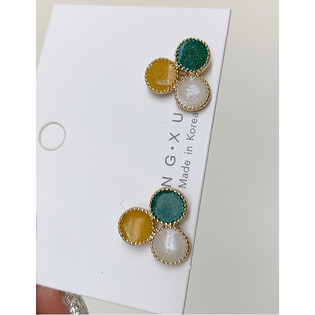 LRC Anting Tusuk Fashion Color 925 Silver Needle Tri-color Earrings F65076