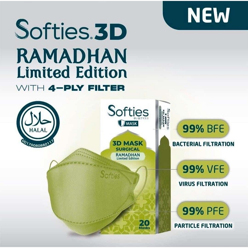 Masker Softies Surgical 3D Mask KF94 4 ply Box isi 20 Original Edisi Ramadhan
