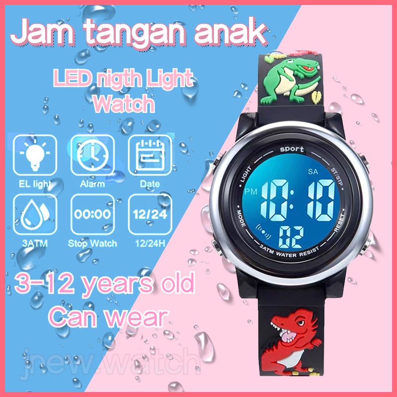 jam tangan anak laki-laki Light watch jam alarm seven colors flashing Waterproof electronic wristwatch boy watch with cartoon kids watch dinosaurus pattern for 3-10 years old baby