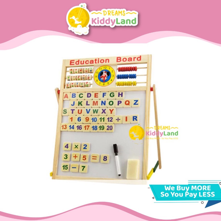 mainan educational magnet board lengkap papan tulis 2 sisi white / black board