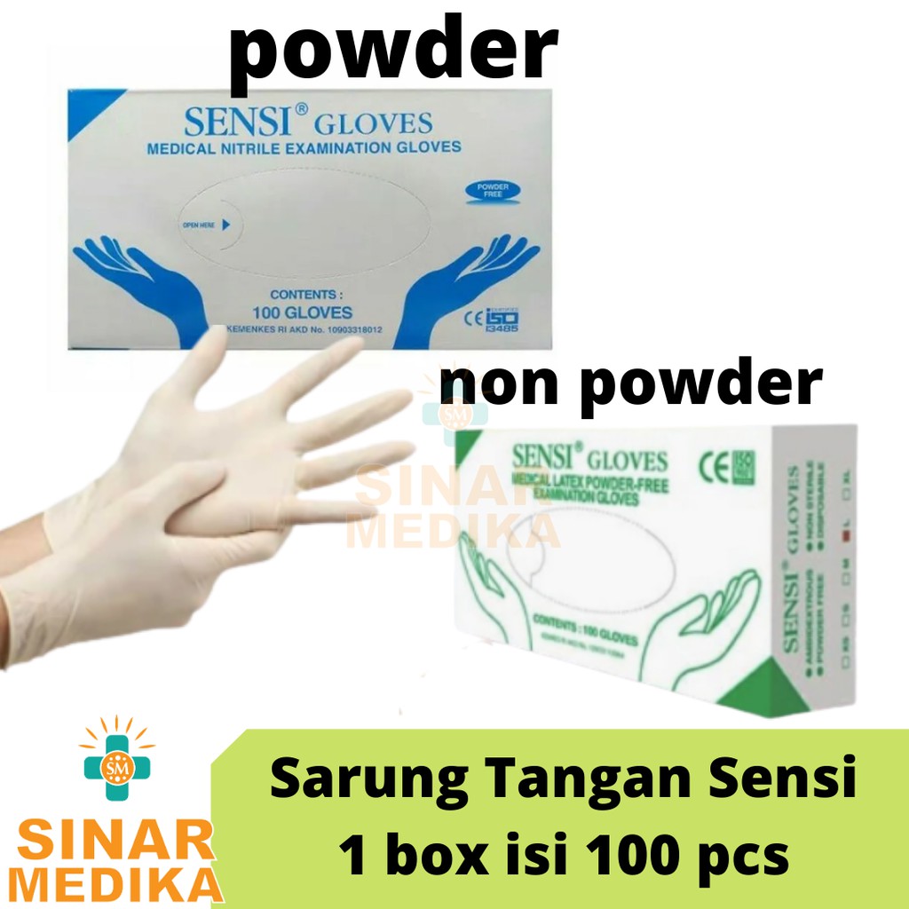 SARUNG TANGAN LATEKS KARET SENSI . LATEX GLOVES NON STERIL . SENSI GLOVES POWDER / NON POWDER