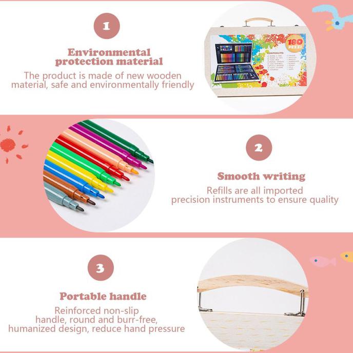 

CRAYON SET 180PCS BOX KAYU / PAINTING WOODEN ART DRAWING SETS