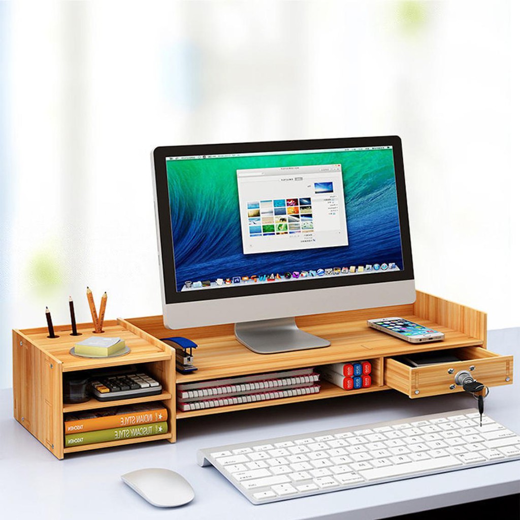 Jual Meja Monitor Desk Organizer Kayu Pinus Indonesia