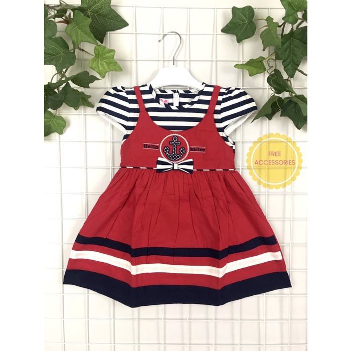 Baju Fashion Perempuan Dress Anak Nikita Garis Motif Sailor