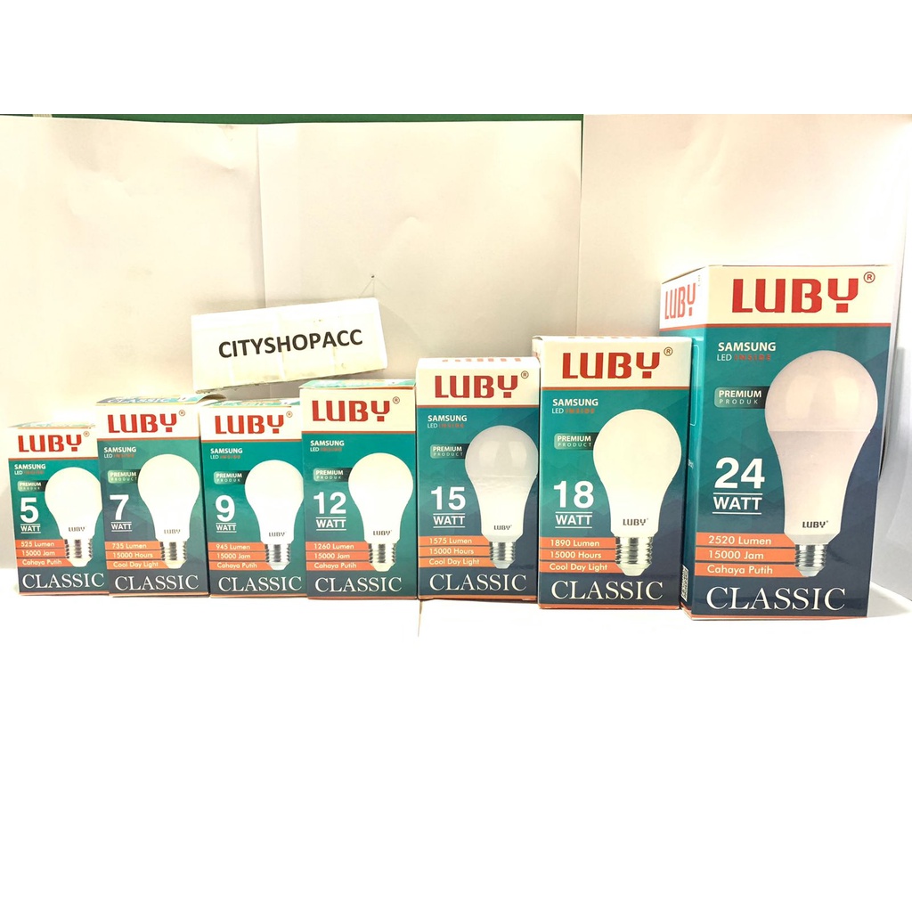 Lampu LED LUBY Classic Cahaya Putih 3W, 5W, 7W, 9W, 12W, 15W, 18W dan 24W