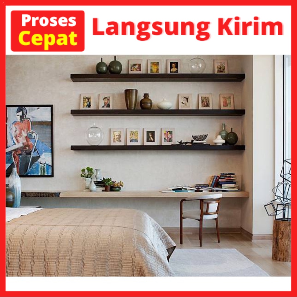 Rak dinding minimalis 1 meter 100cm x15 tempel  kayu gantung serbaguna ambalan kosmetik kamar mandi