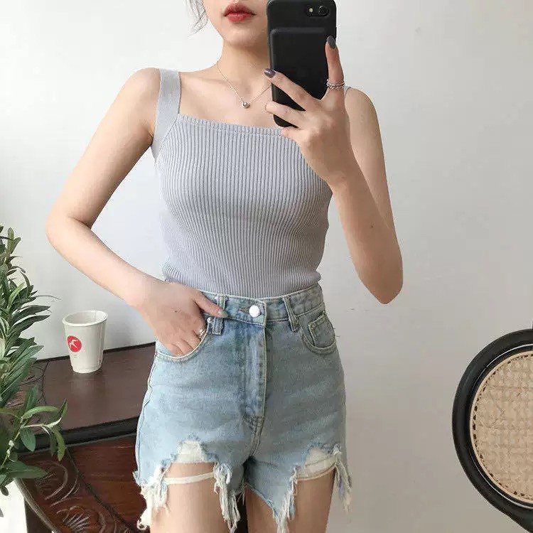 ✨WINGALERY✨ Tank Top Wanita Square Neck Tank Top Import Style Korea 4039-GRAY