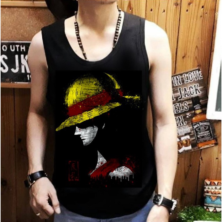 Shalch Trendy / Singlet Pria Motif Kartun Terbaru Gambar Luffy Topi 02 / Pakaian Pria