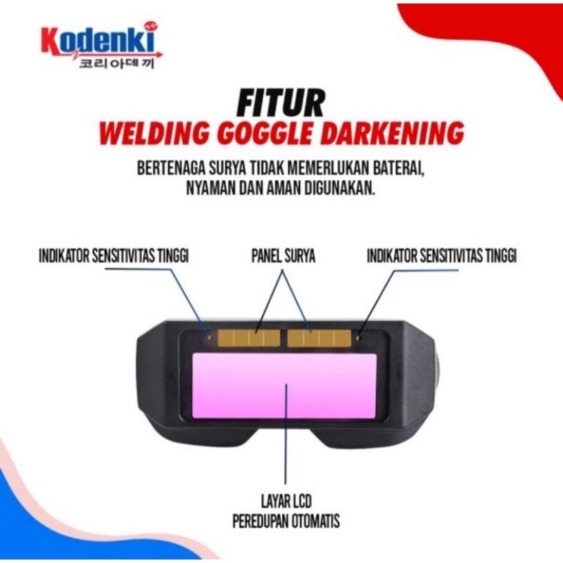 KODENKI Kacamata Las Auto Dark Otomatis Redup Welding Goggle Darkening