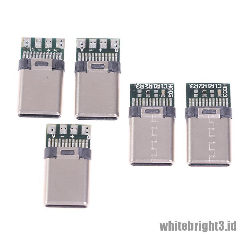 &lt; White3 &gt; 5 / 10Pcs Konektor Kabel USB 3.1 Tipe C Male DIY