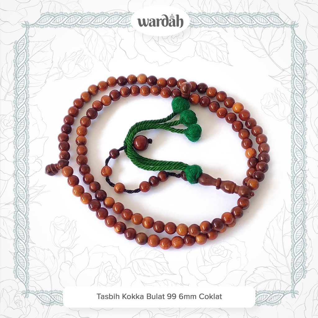 Tasbih Kayu Kokka Kaukah Bulat 99 Butir Kaokah Asli Warna Coklat