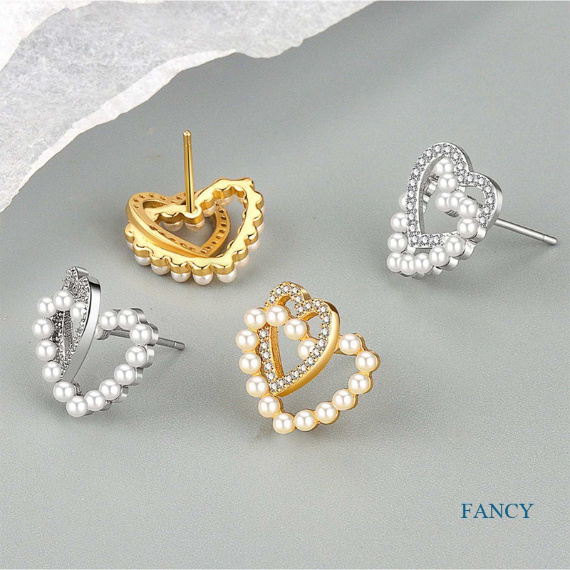 Anting Bentuk Hati Aksen Mutiara Serbaguna Gaya Korea