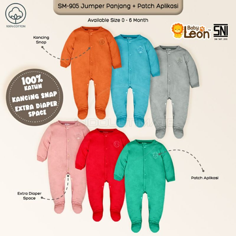 SNI BABY LEON Sleepsuit bayi 0-12 bulan jumper piyama baju lengan panjang tidur Bayi Laki-Laki Perempuan kaki tutup